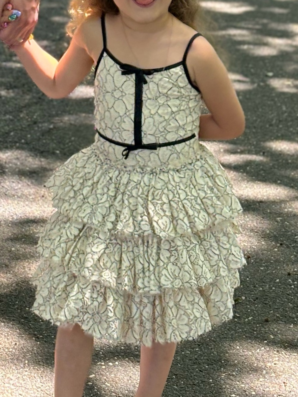 Ooh! La, La! Couture Cream Lace Ruffled Formal Dress with Black Trim